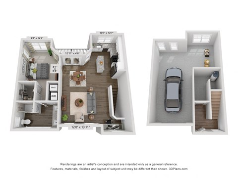 Floor plan for 1 bed, 1 bath, 1008 sqft